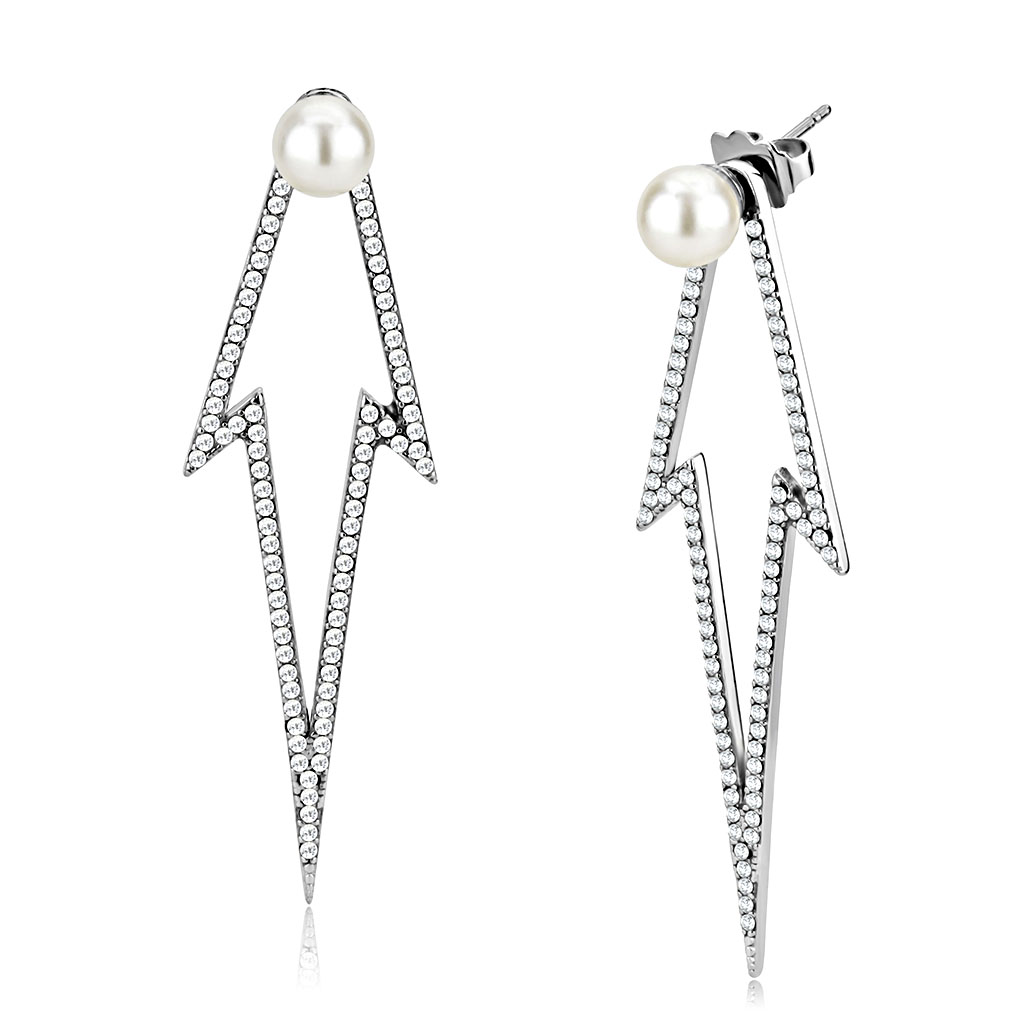 DA299 - High polished (no plating) Stainless Steel Earrings with Synthetic  in White