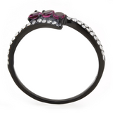 DA324 - Stainless Steel Ring IP Black(Ion Plating) Women AAA Grade CZ Fuchsia