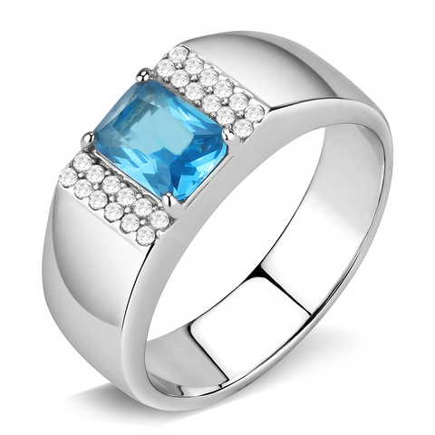 DA344 - Stainless Steel Ring No Plating Men Synthetic Sea Blue