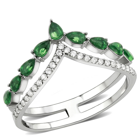 DA347 - Stainless Steel Ring High polished (no plating) Women Synthetic Emerald