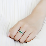 DA348 - Stainless Steel Ring High polished (no plating) Women Synthetic Emerald