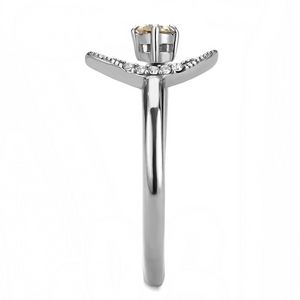 DA358 - Stainless Steel Ring High polished (no plating) Women AAA Grade CZ Champagne