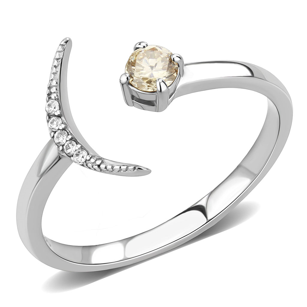 DA358 - Stainless Steel Ring High polished (no plating) Women AAA Grade CZ Champagne