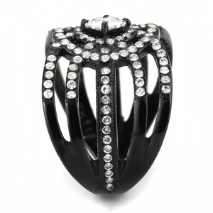 DA363 - Stainless Steel Ring IP Black(Ion Plating) Women AAA Grade CZ Clear