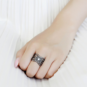 DA363 - Stainless Steel Ring IP Black(Ion Plating) Women AAA Grade CZ Clear