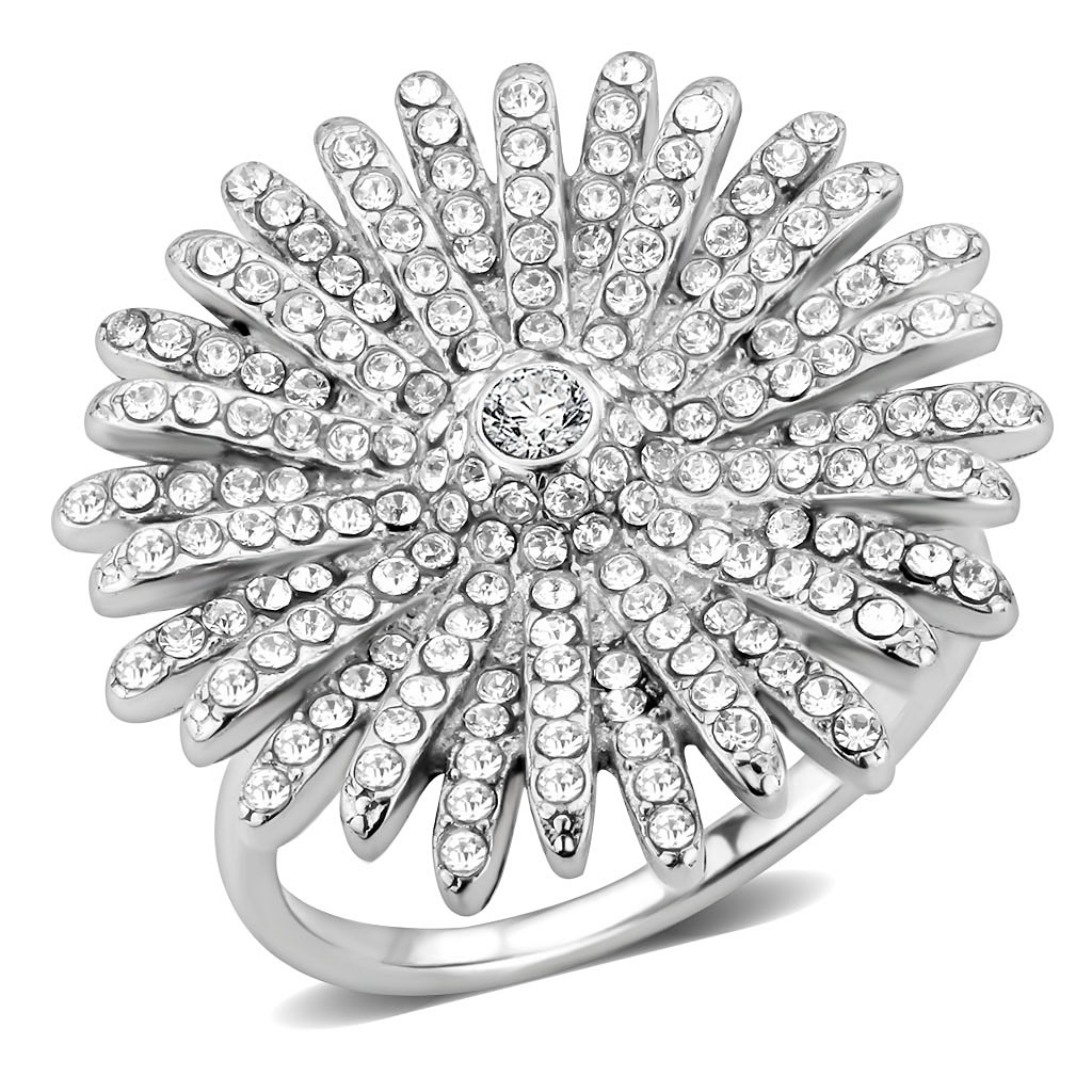 DA364 - Stainless Steel Ring High polished (no plating) Women AAA Grade CZ Clear