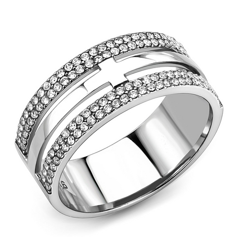DA366 - Stainless Steel Ring High polished (no plating) Men AAA Grade CZ Clear