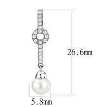 DA370 - High polished (no plating) Stainless Steel Earrings with Synthetic Pearl in White
