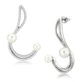 DA375 - High polished (no plating) Stainless Steel Earrings with Synthetic Pearl in White