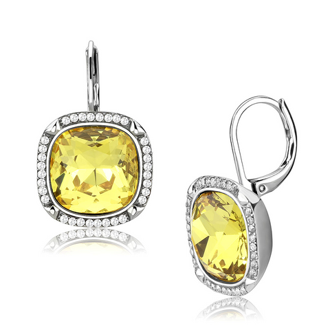 DA379 - Stainless Steel Earrings High polished (no plating) Women Top Grade Crystal Topaz