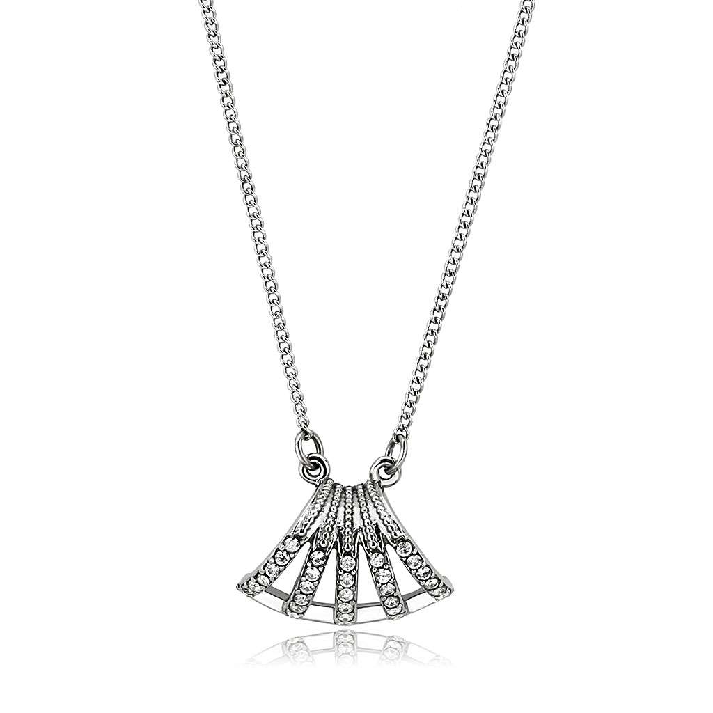 DA380 - Stainless Steel Chain Pendant High polished (no plating) Unisex AAA Grade CZ Clear