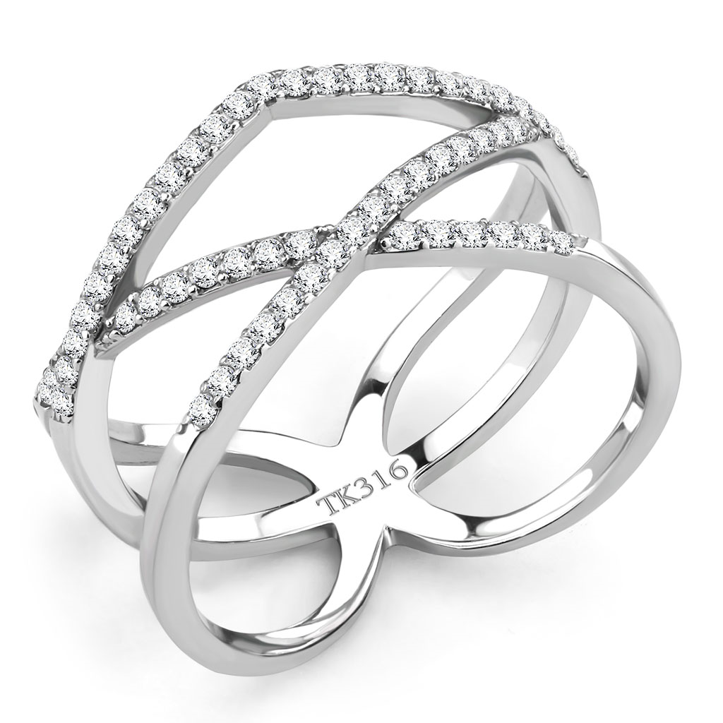 DA381 - Stainless Steel Ring High polished (no plating) Women AAA Grade CZ Clear