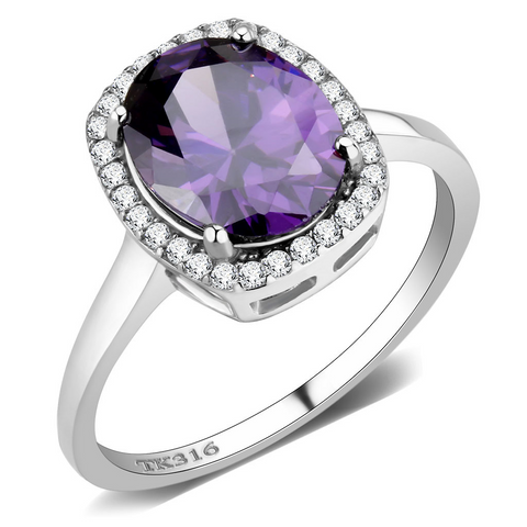 DA385 - Stainless Steel Ring High polished (no plating) Women AAA Grade CZ Amethyst