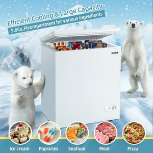 5.2 Cu.ft Chest Freezer Upright Single Door Refrigerator with 3 Baskets-White