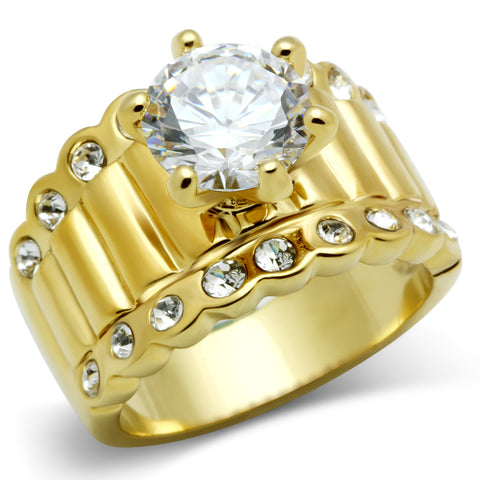 GL095 - Brass Ring IP Gold(Ion Plating) Women AAA Grade CZ Clear