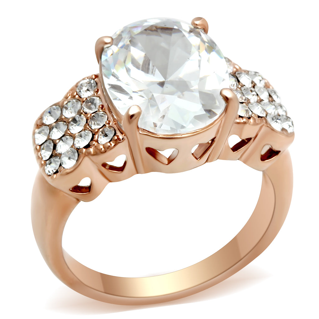 GL141 - Brass Ring IP Rose Gold(Ion Plating) Women AAA Grade CZ Clear
