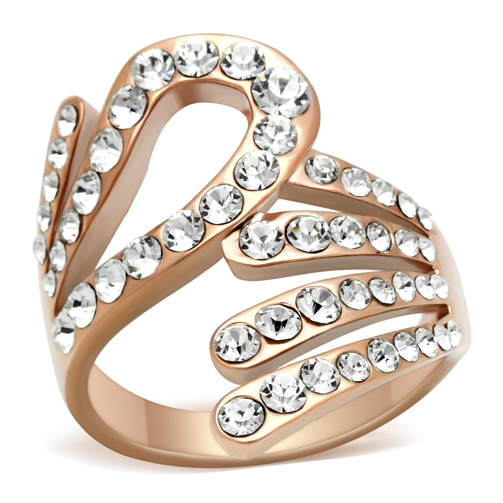 GL149 - Brass Ring IP Rose Gold(Ion Plating) Women Top Grade Crystal Clear