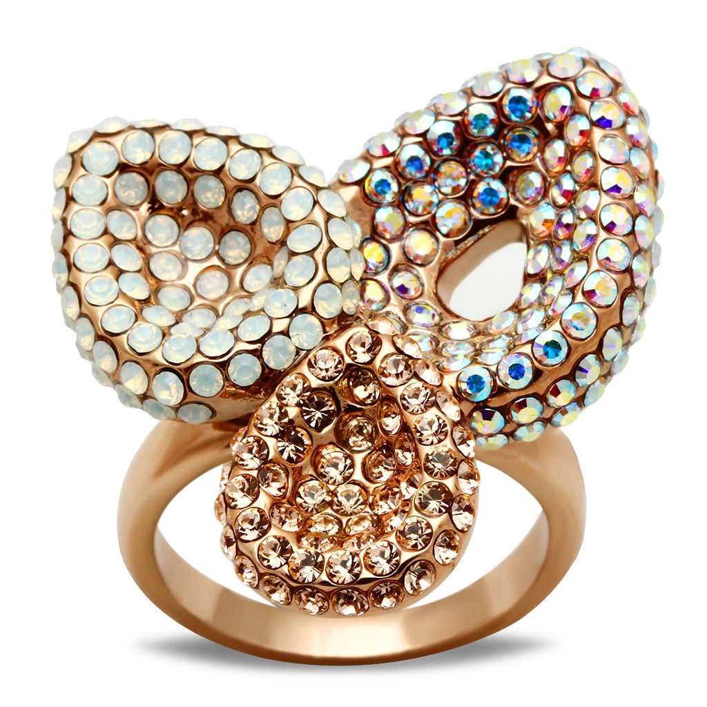 GL219 - Brass Ring IP Rose Gold(Ion Plating) Women Top Grade Crystal Multi Color