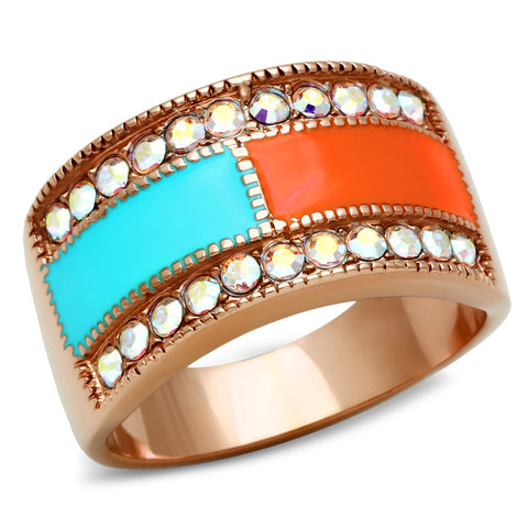 GL221 - IP Rose Gold(Ion Plating) Brass Ring with Top Grade Crystal  in Clear