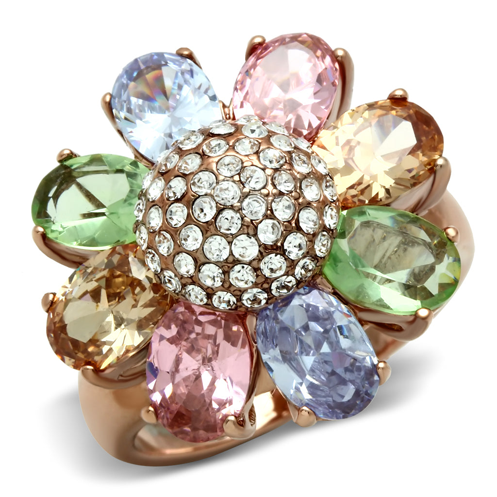GL224 - Brass Ring IP Rose Gold(Ion Plating) Women AAA Grade CZ Multi Color
