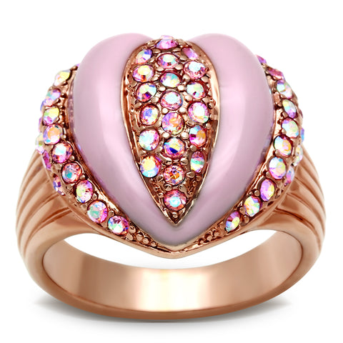 GL227 - IP Rose Gold(Ion Plating) Brass Ring with Top Grade Crystal  in Light Rose