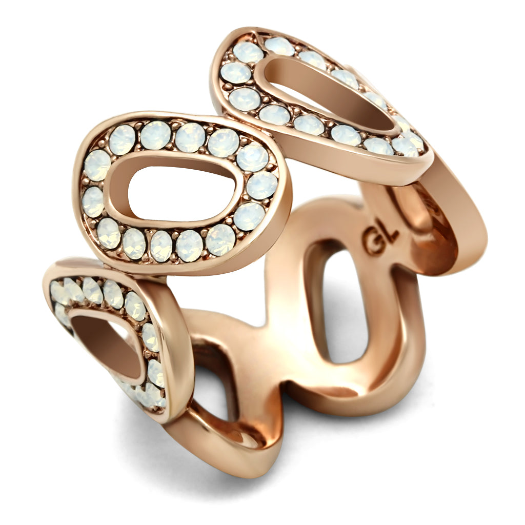GL232 - Brass Ring IP Rose Gold(Ion Plating) Women Top Grade Crystal Aurora Borealis (Rainbow Effect)