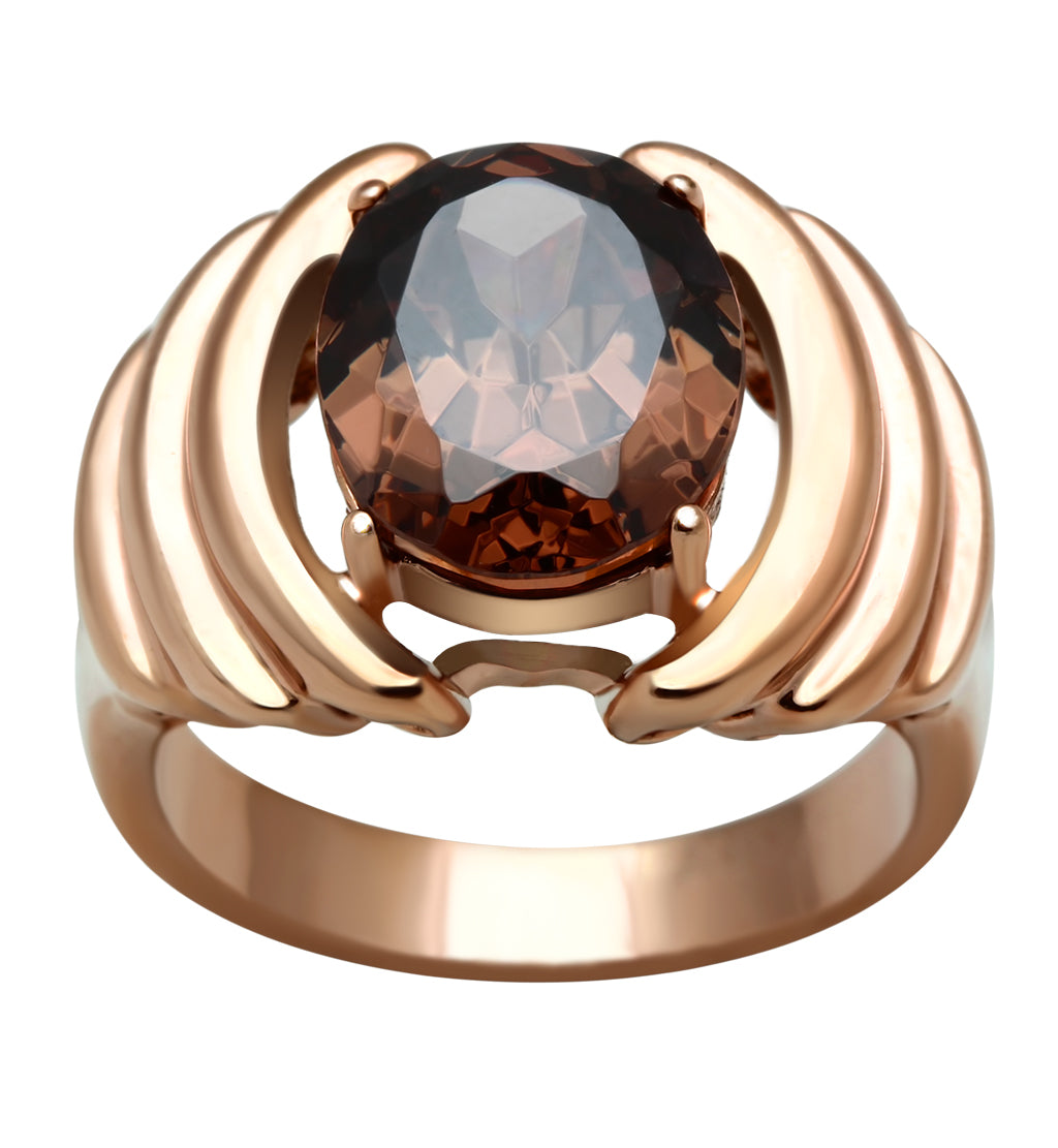GL242 - Brass Ring IP Rose Gold(Ion Plating) Women AAA Grade CZ Brown