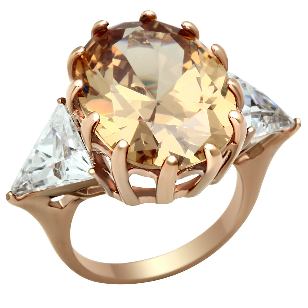GL243 - Brass Ring IP Rose Gold(Ion Plating) Women AAA Grade CZ Champagne
