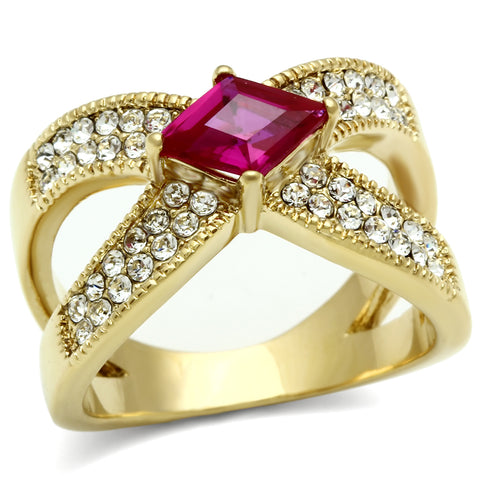 GL298 - IP Gold(Ion Plating) Brass Ring with AAA Grade CZ  in Ruby