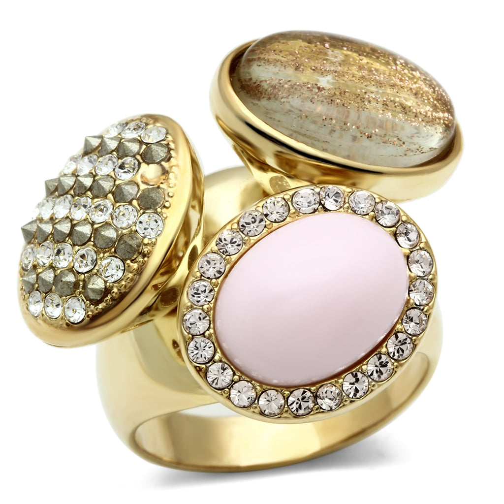 GL301 - Brass Ring IP Gold(Ion Plating) Women Top Grade Crystal Multi Color