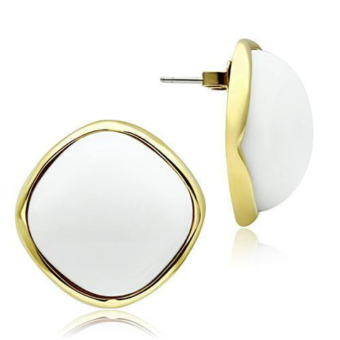 GL338 - Brass Earrings IP Gold(Ion Plating) Women Synthetic White
