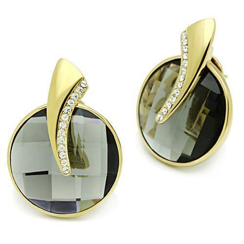 GL343 - Brass Earrings IP Gold(Ion Plating) Women Synthetic Black Diamond