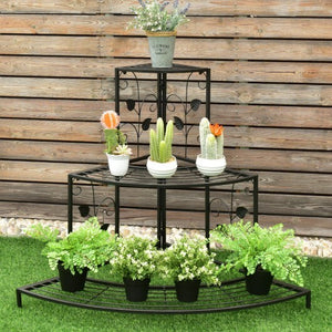 3 Tier Floral Corner Metal Plant Pot Rack