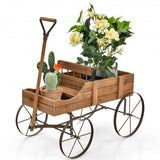 Wooden Wagon Plant Bed With Wheel for Garden Yard-Red