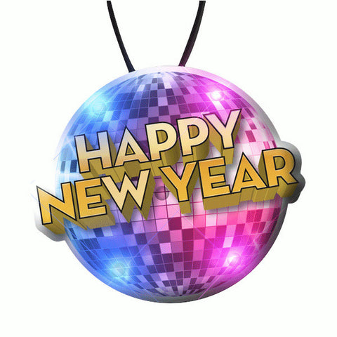 Happy New Year Disco Ball LED Charm On Lanyard