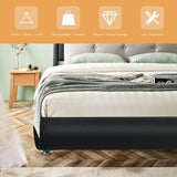 Full Size Faux Leather Upholstered Platform Bed Adjustable Headboard-Black