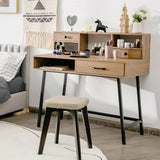 42-Inch Vanity Desk with Tabletop Shelf and 2 Drawers-Natural