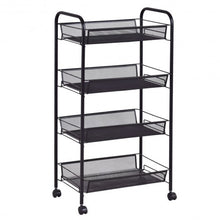 Black/Gray 4 Tier Storage Rack Trolley Cart-Black