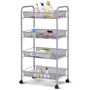 Black/Gray 4 Tier Storage Rack Trolley Cart-Black