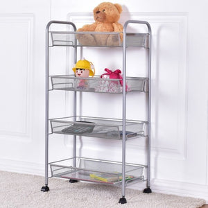 Black/Gray 4 Tier Storage Rack Trolley Cart-Black
