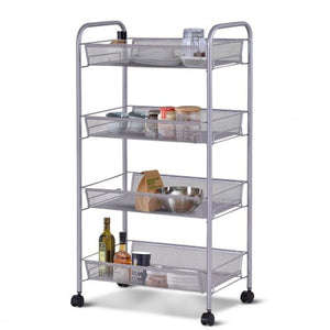 Black/Gray 4 Tier Storage Rack Trolley Cart-Black