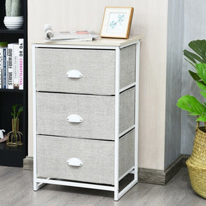 Nightstand Side Table Storage Tower Dresser Chest with 3 Drawers-Black