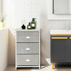 Nightstand Side Table Storage Tower Dresser Chest with 3 Drawers-Black