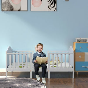 2-in-1 Classic Convertible Wooden Toddler Bed with 2 Side Guardrails for Extra Safety-White