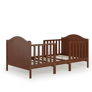 2-in-1 Classic Convertible Wooden Toddler Bed with 2 Side Guardrails for Extra Safety-White