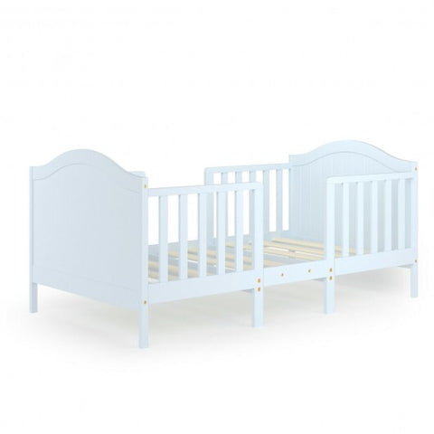 2-in-1 Classic Convertible Wooden Toddler Bed with 2 Side Guardrails for Extra Safety-White