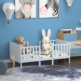 2-in-1 Convertible Kids Wooden Bedroom Furniture with Guardrails-White
