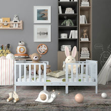 2-in-1 Convertible Kids Wooden Bedroom Furniture with Guardrails-White