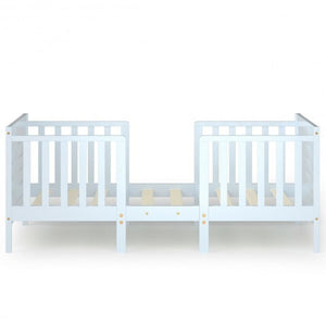 2-in-1 Convertible Kids Wooden Bedroom Furniture with Guardrails-White
