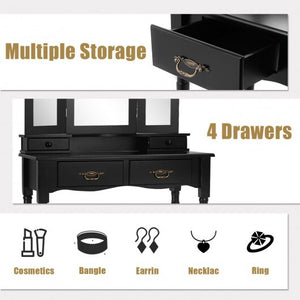 Simple Vanity Set with Tri-Folding Mirror Drawers and Storage Shelf-White